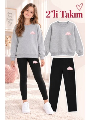 Genosha Kız Çocuk Bisiklet Yaka Sweatshirt ve Tayt 2’li Takım