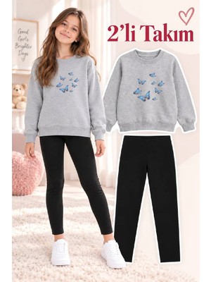Genosha Kız Çocuk Bisiklet Yaka Sweatshirt ve Tayt 2’li Takım