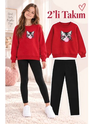 Genosha Kız Çocuk Bisiklet Yaka Sweatshirt ve Tayt 2’li Takım