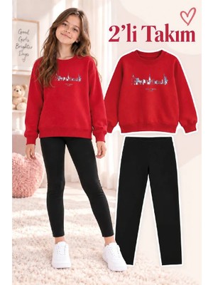 Genosha Kız Çocuk Bisiklet Yaka Sweatshirt ve Tayt 2’li Takım