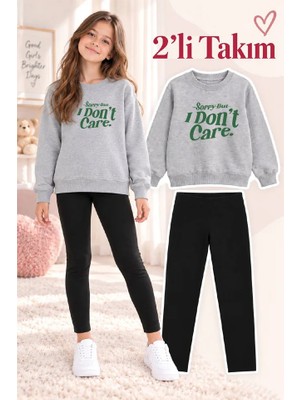 Genosha Kız Çocuk Bisiklet Yaka Sweatshirt ve Tayt 2’li Takım