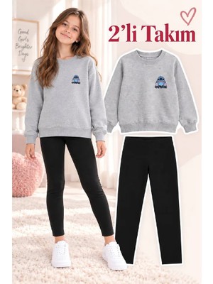 Genosha Kız Çocuk Bisiklet Yaka Sweatshirt ve Tayt 2’li Takım