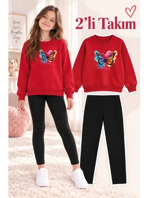Genosha Kız Çocuk Bisiklet Yaka Sweatshirt ve Tayt 2’li Takım