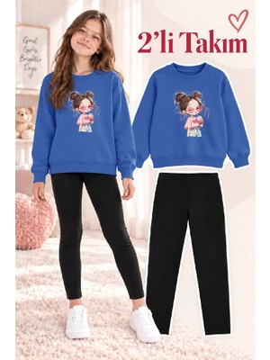 Genosha Kız Çocuk Bisiklet Yaka Sweatshirt ve Tayt 2’li Takım
