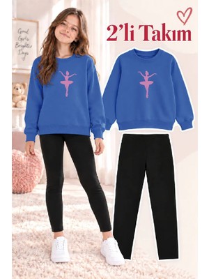 Genosha Kız Çocuk Bisiklet Yaka Sweatshirt ve Tayt 2’li Takım