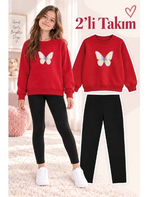Genosha Kız Çocuk Bisiklet Yaka Sweatshirt ve Tayt 2’li Takım