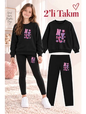 Genosha Kız Çocuk Bisiklet Yaka Sweatshirt ve Tayt 2’li Takım