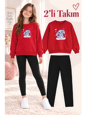 Genosha Kız Çocuk Bisiklet Yaka Sweatshirt ve Tayt 2’li Takım