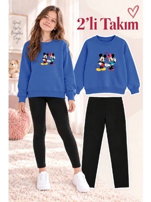 Genosha Kız Çocuk Bisiklet Yaka Sweatshirt ve Tayt 2’li Takım