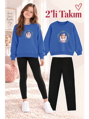 Genosha Kız Çocuk Bisiklet Yaka Sweatshirt ve Tayt 2’li Takım