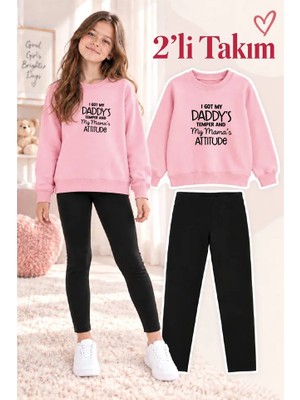 Genosha Kız Çocuk Bisiklet Yaka Sweatshirt ve Tayt 2’li Takım