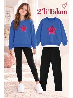 Genosha Kız Çocuk Bisiklet Yaka Sweatshirt ve Tayt 2’li Takım
