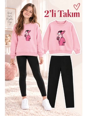 Genosha Kız Çocuk Bisiklet Yaka Sweatshirt ve Tayt 2’li Takım