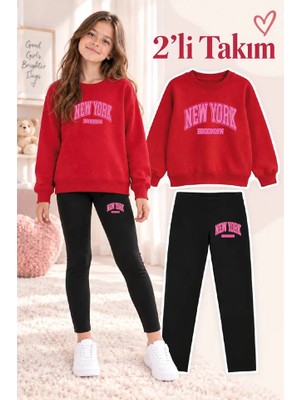 Genosha Kız Çocuk Bisiklet Yaka Sweatshirt ve Tayt 2’li Takım