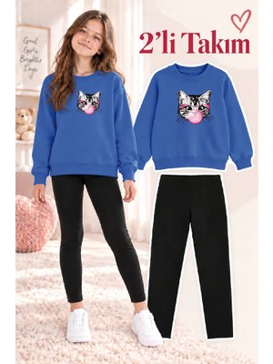 Genosha Kız Çocuk Bisiklet Yaka Sweatshirt ve Tayt 2’li Takım