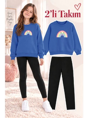 Genosha Kız Çocuk Bisiklet Yaka Sweatshirt ve Tayt 2’li Takım