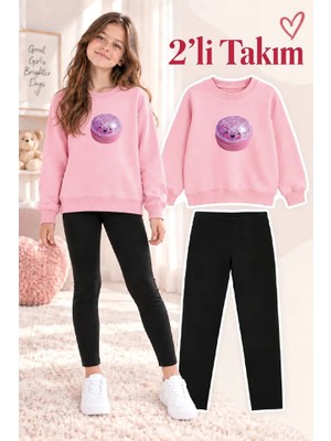 Genosha Kız Çocuk Bisiklet Yaka Sweatshirt ve Tayt 2’li Takım