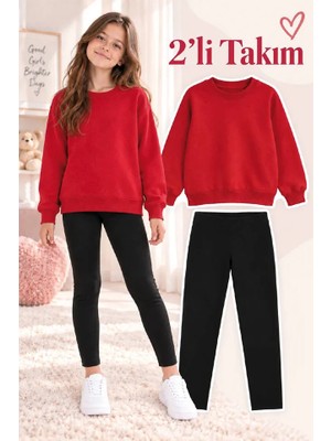 Genosha Kız Çocuk Bisiklet Yaka Sweatshirt ve Tayt 2’li Takım