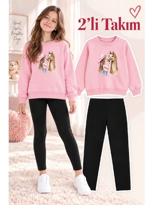 Genosha Kız Çocuk Bisiklet Yaka Sweatshirt ve Tayt 2’li Takım