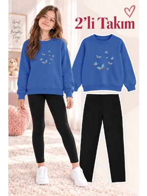 Genosha Kız Çocuk Bisiklet Yaka Sweatshirt ve Tayt 2’li Takım