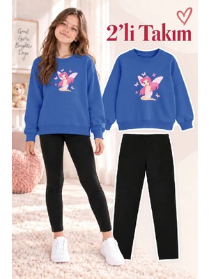 Genosha Kız Çocuk Bisiklet Yaka Sweatshirt ve Tayt 2’li Takım