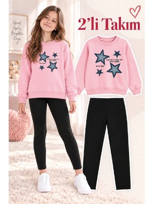 Genosha Kız Çocuk Bisiklet Yaka Sweatshirt ve Tayt 2’li Takım