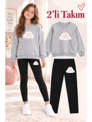 Genosha Kız Çocuk Bisiklet Yaka Sweatshirt ve Tayt 2’li Takım