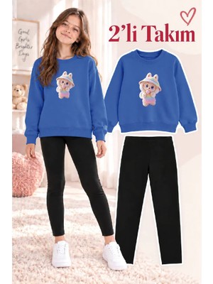 Genosha Kız Çocuk Bisiklet Yaka Sweatshirt ve Tayt 2’li Takım