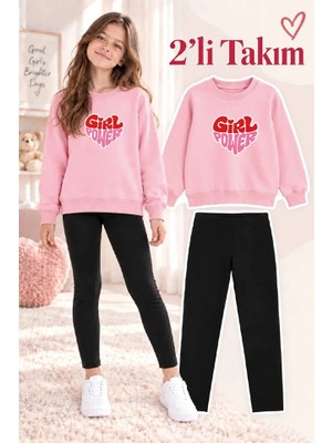 Genosha Kız Çocuk Bisiklet Yaka Sweatshirt ve Tayt 2’li Takım