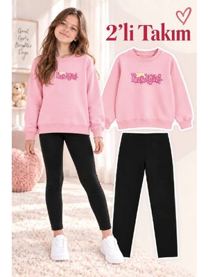 Genosha Kız Çocuk Bisiklet Yaka Sweatshirt ve Tayt 2’li Takım