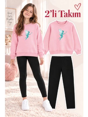 Genosha Kız Çocuk Bisiklet Yaka Sweatshirt ve Tayt 2’li Takım