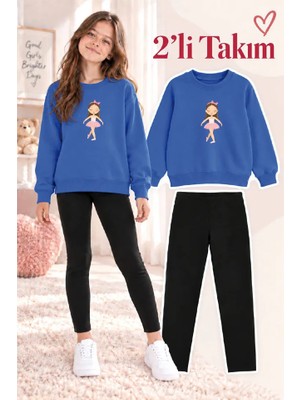 Genosha Kız Çocuk Bisiklet Yaka Sweatshirt ve Tayt 2’li Takım