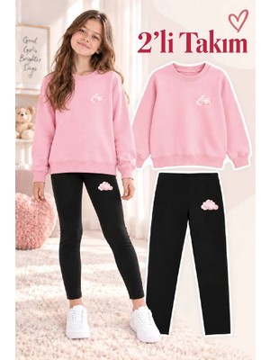 Genosha Kız Çocuk Bisiklet Yaka Sweatshirt ve Tayt 2’li Takım