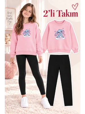 Genosha Kız Çocuk Bisiklet Yaka Sweatshirt ve Tayt 2’li Takım