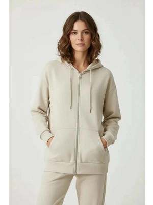 Nazzain Oys Kumaş Fermuarlı Uzun Sweatshirt