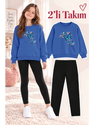 Genosha Kız Çocuk Bisiklet Yaka Sweatshirt ve Tayt 2’li Takım