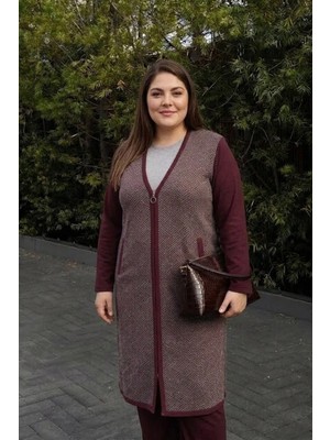 Onno Style Desenli Çelik Örgü Triko Uzun Kadın Ceket