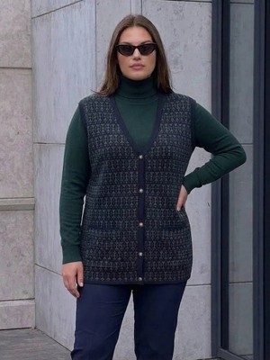 Onno Style Desenli Çelik Örgü Klasik Triko Yelek