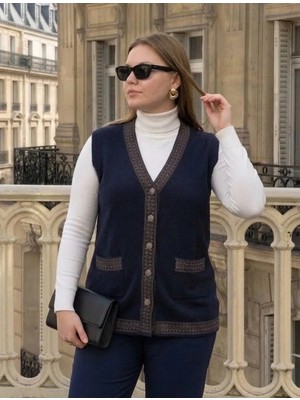 Onno Style Bantı Hasır Desenli Çelik Örgü Klasik Triko Yelek