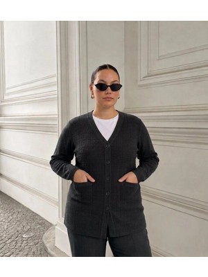 Onno Style Jakarlı Kendinden Desenli Çelik Örgü Triko Kadın Ceket