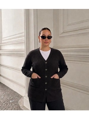 Onno Style Jakarlı Kendinden Desenli Çelik Örgü Triko Kadın Ceket