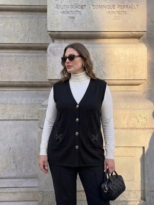 Onno Style Cebi Kelebek Taşlı Çelik Örgü Klasik Triko Yelek