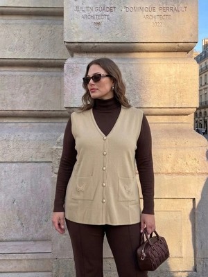 Onno Style Cebi Kelebek Taşlı Çelik Örgü Klasik Triko Yelek