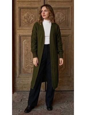 Onno Style Damla Kol Desen Kadın Triko Uzun Hırka