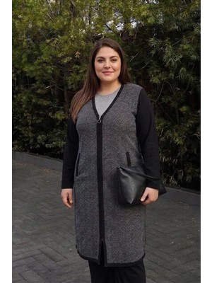 Onno Style Desenli Çelik Örgü Triko Uzun Kadın Ceket