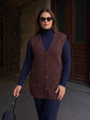 Onno Style Kalp Desenli Düğmeli Klasik Çelik Örgü Triko Yelek