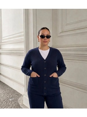 Onno Style Jakarlı Kendinden Desenli Çelik Örgü Triko Kadın Ceket