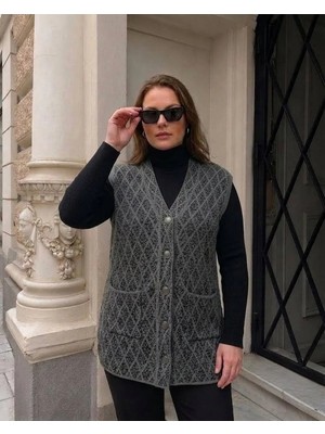 Onno Style Baklava Karyağdı Desen Çelik Örgü Klasik Triko Kadın Yelek