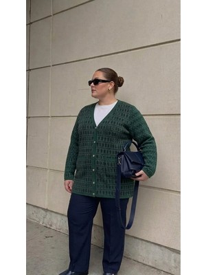 Onno Style Büyük Beden Klasik Triko Renkli Düğmeli Çelik Örgü Kadın Ceket
