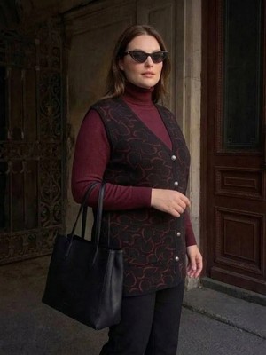 Onno Style Kalp Desenli Düğmeli Klasik Çelik Örgü Triko Yelek